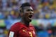FORTALEZA, BRAZIL - JUNE 21: Asamoah Gyan of Ghana celebrates scoring his team's second goal during the 2014 FIFA World Cup Brazil Group G match between Germany and Ghana at Castelao on June 21, 2014 in Fortaleza, Brazil. (Photo by Laurence Griffiths/Getty Images)