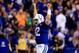 INDIANAPOLIS, IN - JANUARY 04: Quarterback Andrew Luck #12 of the Indianapolis Colts celebrates after defeating the Kansas City Chiefs 45-44 in a Wild Card Playoff game at Lucas Oil Stadium on January 4, 2014 in Indianapolis, Indiana. (Photo by Rob Carr/Getty Images)