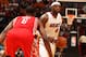 MIAMI, FL - March 16: LeBron James #6 of the Miami Heat looks to pass the ball against the Houston Rockets at the American Airlines Arena in Miami, Florida on March 16 2014. NOTE TO USER: User expressly acknowledges and agrees that, by downloading and/or using this photograph, user is consenting to the terms and conditions of the Getty Images License Agreement. Mandatory copyright notice: Copyright NBAE 2014 (Photo by Issac Baldizon/NBAE via Getty Images)