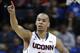 Connecticut guard Shabazz Napier celebrates a score against Memphis during the first half of an NCAA college basketball game in the quarterfinals of the American Athletic Conference men's tournament Thursday, March 13, 2014, in Memphis, Tenn. (AP Photo/Mark Humphrey)
