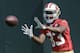 Wide receiver Jerry Rice Jr. practices during the San Francisco 49ers' NFL football rookie camp in Santa Clara, Calif., Friday, May 23, 2014. (AP Photo/Jeff Chiu)