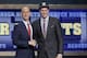 Creighton's Doug McDermott, right, poses for a photo with NBA Commissioner Adam Silver after being selected 11th overall by the Denver Nuggets during the 2014 NBA draft, Thursday, June 26, 2014, in New York. (AP Photo/Kathy Willens)