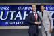Dante Exum, right, poses for a photo with NBA Commissioner Adam Silver after being selected by the Utah Jazz as the fifth overall pick during the 2014 NBA draft, Thursday, June 26, 2014, in New York. (AP Photo/Kathy Willens)