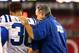 Nov 24, 2013; Phoenix, AZ, USA; Indianapolis Colts head coach Chuck Pagano (right) talks to safety LaRon Landry (30) against the Arizona Cardinals at University of Phoenix Stadium. The Cardinals defeated the Colts 40-11. Mandatory Credit: Mark J. Rebilas-USA TODAY Sports