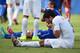 NATAL, BRAZIL - JUNE 24: Luis Suarez of Uruguay and Giorgio Chiellini of Italy react after a clash during the 2014 FIFA World Cup Brazil Group D match between Italy and Uruguay at Estadio das Dunas on June 24, 2014 in Natal, Brazil. (Photo by Matthias Hangst/Getty Images)