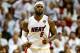 MIAMI, FL - JUNE 12: LeBron James #6 of the Miami Heat reacts against the San Antonio Spurs during Game Four of the 2014 NBA Finals at American Airlines Arena on June 12, 2014 in Miami, Florida. NOTE TO USER: User expressly acknowledges and agrees that, by downloading and or using this photograph, User is consenting to the terms and conditions of the Getty Images License Agreement. (Photo by Andy Lyons/Getty Images)