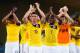 CUIABA, BRAZIL - JUNE 24: James Rodriguez (L) and Pablo Armero (R) of Colombia acknowledge the fans after the 2014 FIFA World Cup Brazil Group C match between Japan and Colombia at Arena Pantanal on June 24, 2014 in Cuiaba, Brazil. (Photo by Gabriel Rossi/Getty Images)