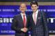 Nik Stauskas, right, poses for a photo with NBA Commissioner Adam Silver after being selected eighth overall by the Sacramento Kings during the 2014 NBA draft, Thursday, June 26, 2014, in New York. (AP Photo/Jason DeCrow)