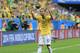 Brazil's Neymar celebrates after scoring his side's second goal during the group A World Cup soccer match between Cameroon and Brazil at the Estadio Nacional in Brasilia, Brazil, Monday, June 23, 2014. (AP Photo/Bernat Armangue)