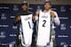 MEMPHIS, TN - JUNE 27: Jordan Adams, #1, and Jarnell Stokes, #2, of the Memphis Grizzlies are introduced by Chris Wallace and Dave Joerger during an introductory press conference for the Memphis Grizzlies draft selections on June 26, 2014 at the FedExForum in Memphis, Tennessee. NOTE TO USER: User expressly acknowledges and agrees that, by downloading and/or using this Photograph, user is consenting to the terms and conditions of the Getty Images License Agreement. Mandatory Copyright Notice: Copyright 2014 NBAE (Photo by Mike Brown/NBAE via Getty Images)