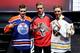 PHILADELPHIA, PA - JUNE 27: (L-R) Leon Draisaitl third overall pick by the Edmonton Oilers, Aaron Ekblad first overall pick by the Florida Panthers, and Sam Reinhart the second overall pick by the Buffalo Sabres pose during the first round of the 2014 NHL Draft at the Wells Fargo Center on June 27, 2014 in Philadelphia, Pennsylvania. (Photo by Bruce Bennett/Getty Images)