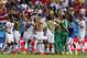 Costa Rican players celebrate after the group D World Cup soccer match between Italy and Costa Rica at the Arena Pernambuco in Recife, Brazil, Friday, June 20, 2014. Costa Rica won the match 1-0. (AP Photo/Frank Augstein)