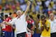 Brazil's coach Luiz Felipe Scolari, left, and Brazil's Neymar react at the end of the penalties shoot-out during the World Cup round of 16 soccer match between Brazil and Chile at the Mineirao Stadium in Belo Horizonte, Brazil, Saturday, June 28, 2014. Brazil won 3-2 on penalties.(AP Photo/Frank Augstein)