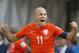 Netherlands' Arjen Robben shouts after his team scored for the 2-0 lead during the group B World Cup soccer match between the Netherlands and Chile at the Itaquerao Stadium in Sao Paulo, Brazil, Monday, June 23, 2014. The Dutch team beat Chile 2-0 to top Group B. (AP Photo/Wong Maye-E)