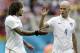 United States' Michael Bradley, right, congratulates his teammate Jermaine Jones after qualifying for the next World Cup round following their 1-0 loss to Germany during the group G World Cup soccer match between the USA and Germany at the Arena Pernambuco in Recife, Brazil, Thursday, June 26, 2014. (AP Photo/Julio Cortez)