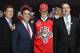 Jun 30, 2013; Newark, NJ, USA; Aleksander Barkov poses with team executives after being introduced as the number two overall pick to the Florida Panthers during the 2013 NHL Draft at the Prudential Center. Mandatory Credit: Ed Mulholland-USA TODAY Sports