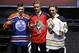 From left, Edmonton Oilers' Leon Draisaitl, Florida Panthers' Aaron Ekblad and Buffalo Sabres' Sam Reinhart pose for photographs during the first round of the NHL hockey draft, Friday, June 27, 2014, in Philadelphia. (AP Photo/Matt Slocum)