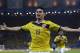 Colombia's James Rodriguez celebrates after scoring the opening goal during the World Cup round of 16 soccer match between Colombia and Uruguay at the Maracana Stadium in Rio de Janeiro, Brazil, Saturday, June 28, 2014. (AP Photo/Natacha Pisarenko)