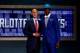 NEW YORK, NY - JUNE 26: Noah Vonleh (R) of Indiana shakes hands with NBA Commissioner Adam Silver after being selected with the #9 overall pick by the Charlotte Hornets during the 2014 NBA Draft at Barclays Center on June 26, 2014 in the Brooklyn borough of New York City. NOTE TO USER: User expressly acknowledges and agrees that, by downloading and/or using this Photograph, user is consenting to the terms and conditions of the Getty Images License Agreement. (Photo by Mike Stobe/Getty Images)