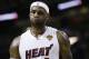 Miami Heat forward LeBron James (6) reacts during the second half in Game 4 of the NBA basketball finals against the San Antonio Spurs, Thursday, June 12, 2014, in Miami. (AP Photo/Lynne Sladky)