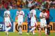 RECIFE, BRAZIL - JUNE 29: Oscar Duarte of Costa Rica (2nd L) is shown a red card after his second bookable offense by referee Benjamin Williams during the 2014 FIFA World Cup Brazil Round of 16 match between Costa Rica and Greece at Arena Pernambuco on June 29, 2014 in Recife, Brazil. (Photo by Paul Gilham/Getty Images)