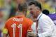 Netherlands' Arjen Robben is greeted by head coach Louis van Gaal after the World Cup round of 16 soccer match between the Netherlands and Mexico at the Arena Castelao in Fortaleza, Brazil, Sunday, June 29, 2014. The Netherlands won the match 2-1. (AP Photo/Natacha Pisarenko)