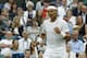 Rafael Nadal of Spain reacts after winning a point against Mikhail Kukushkin of Kazakhstan during their men's singles match on Centre Court at the All England Lawn Tennis Championships in Wimbledon, London, Saturday, June 28, 2014. (AP Photo/Ben Curtis)