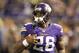 Minnesota Vikings running back Adrian Peterson (28) warms up before an NFL football game against the Green Bay Packers, Sunday, Oct. 27, 2013, in Minneapolis. (AP Photo/Ann Heisenfelt)
