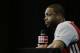Miami Heat guard Dwyane Wade listens to a question during a media availability for the NBA basketball finals on Saturday, June 14, 2014, in San Antonio. Miami plays Game 5 against the San Antonio Spurs on Sunday. (AP Photo/David J. Phillip)