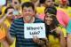 RIO DE JANEIRO, BRAZIL - JUNE 28: Colombian fans hold up a sign 'Where's Luis' in reference to the banned Luis Suarez ahead of the 2014 FIFA World Cup Brazil round of 16 match between Colombia and Uruguay at Maracana on June 28, 2014 in Rio de Janeiro, Brazil. (Photo by Jamie Squire/Getty Images)