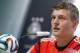 Germany national soccer player Toni Kroos attends a news conference in Santo Andre near Porto Seguro, Brazil, Wednesday, June 18, 2014. Germany play in group G of the 2014 soccer World Cup. (AP Photo/Matthias Schrader)