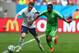 BRASILIA, BRAZIL - JUNE 30: Mathieu Debuchy of France is challenged by Ahmed Musa of Nigeria during the 2014 FIFA World Cup Brazil Round of 16 match between France and Nigeria at Estadio Nacional on June 30, 2014 in Brasilia, Brazil. (Photo by Jeff Gross/Getty Images)