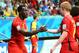 SALVADOR, BRAZIL - JULY 01: Romelu Lukaku of Belgium celebrates scoring his team's second goal with Kevin De Bruyne during the 2014 FIFA World Cup Brazil Round of 16 match between Belgium and the United States at Arena Fonte Nova on July 1, 2014 in Salvador, Brazil. (Photo by Kevin C. Cox/Getty Images)