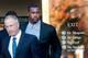 Accompanied by his attorney Joshua Bentley, left, San Francisco 49ers linebacker Aldon Smith leaves an arraignment at Santa Clara County Superior Court on Tuesday, Nov, 12, 2013, in San Jose, Calif. Smith faces three felony counts of illegal possession of an automatic weapon stemming from a party at his home in June 2012. (AP Photo/Noah Berger)