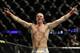 Stefan Struve celebrates after beating Christian Morecraft by TKO in the second round during a heavyweight UFC mixed martial arts match in Oakland, Calif., Saturday, Aug. 7, 2010. (AP Photo/Jeff Chiu)