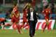 Belgium's head coach Marc Wilmots celebrates after Kevin De Bruyne scored his side's first goal in extra time during the World Cup round of 16 soccer match between Belgium and the USA at the Arena Fonte Nova in Salvador, Brazil, Tuesday, July 1, 2014. (AP Photo/Natacha Pisarenko)
