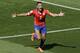 Chile's Alexis Sanchez celebrates scoring his side's first goal during the World Cup round of 16 soccer match between Brazil and Chile at the Mineirao Stadium in Belo Horizonte, Brazil, Saturday, June 28, 2014. (AP Photo/Hassan Ammar)