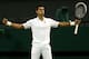 LONDON, ENGLAND - JUNE 30: Novak Djokovic of Serbia celebrates winning his Gentlemen's Singles fourth round match against Jo-Wilfried Tsonga of France on day seven of the Wimbledon Lawn Tennis Championships at the All England Lawn Tennis and Croquet Club on June 30, 2014 in London, England. (Photo by Clive Brunskill/Getty Images)