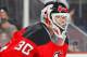 NEWARK, NJ - APRIL 13: Winning goaltender Martin Brodeur #30 of the New Jersey Devils looks on during the third period of the game against the Boston Bruins at the Prudential Center on April 13, 2014 in Newark, New Jersey. (Photo by Andy Marlin/NHLI via Getty Images)