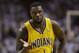 Indiana Pacers guard Lance Stephenson (1) gestures during the second half of Game 3 in the NBA basketball Eastern Conference finals playoff series against the Miami Heat, Saturday, May 24, 2014, in Miami. (AP Photo/Lynne Sladky)