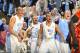 Jan 26, 2014; Chapel Hill, NC, USA; North Carolina Tar Heels forward Brice Johnson (11) and guard Nate Britt (0) and forward J.P. Tokoto (13) react in the second half. North Carolina Tar Heels defeated the Clemson Tigers 80-61 at Dean E. Smith Student Activities Center. Mandatory Credit: Bob Donnan-USA TODAY Sports