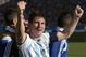 Argentina's Lionel Messi celebrates after Angel di Maria scored his side's only and winning goal in extra time during the World Cup round of 16 soccer match between Argentina and Switzerland at the Itaquerao Stadium in Sao Paulo, Brazil, Tuesday, July 1, 2014. Argentina defeated Switzerland 1-0 to move on to the quarterfinals. (AP Photo/Manu Fernandez)