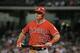 HOUSTON, TX - JUNE 05: Mike Trout #27 of the Los Angeles Angels of Anaheim reacts to striking out in the seventh inning of their game against the Houston Astros at Minute Maid Park on June 5, 2014 in Houston, Texas. (Photo by Scott Halleran/Getty Images)