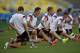 Germany's Miroslav Klose, 2nd from left, stretches during an official training session one day before the World Cup quarterfinal soccer match between Germany and France at the Maracana Stadium in Rio de Janeiro, Brazil, Thursday, July 3, 2014. (AP Photo/Martin Meissner)