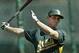 Oakland Athletics’ first-round draft pick Billy McKinney takes practice swings during batting practice prior to the baseball game with the Seattle Mariners Friday, June 14, 2013, in Oakland, Calif. McKinney, an outfielder from Plano West High School in Plano, Texas, was the 24th selection in the first round of the 2013 First Year Player Draft June 6. McKinney batted .372 with four home runs and 17 RBI as a senior for Plano West. He added 36 walks and was hit by a pitch eight times for a .585 on-base percentage. The left-handed hitter struck out just six times and stole seven bases in eight attempts. (AP Photo/Ben Margot)