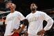 SAN ANTONIO, TX - JUNE 5: LeBron James #6 and Chris Bosh #1 of the Miami Heat looks on against the San Antonio Spurs during Game One of the 2014 NBA Finals on June 5, 2014 at AT&T Center in San Antonio, Texas. NOTE TO USER: User expressly acknowledges and agrees that, by downloading and or using this photograph, User is consenting to the terms and conditions of the Getty Images License Agreement. Mandatory Copyright Notice: Copyright 2014 NBAE (Photo by Jesse D. Garrabrant/NBAE via Getty Images)