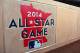 Jul 31, 2013; Minneapolis, MN, USA; 2014 MLB All Star Game logo on the wall behind home plate prior to the game between the Minnesota Twins and Kansas City Royals at Target Field. Mandatory Credit: Brace Hemmelgarn-USA TODAY Sports