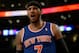LOS ANGELES, CA - MARCH 25: Carmelo Anthony #7 of the New York Knicks reacts for a foul during the game against the Los Angeles Lakers at Staples Center on March 25, 2014 in Los Angeles, California. NOTE TO USER: User expressly acknowledges and agrees that, by downloading and or using this Photograph, user is consenting to the terms and condition of the Getty Images License Agreement. (Photo by Harry How/Getty Images)