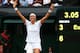 LONDON, ENGLAND - JULY 05: Petra Kvitova of Czech Republic celebrates championship point and winning the Ladies' Singles final match against Eugenie Bouchard of Canada on day twelve of the Wimbledon Lawn Tennis Championships at the All England Lawn Tennis and Croquet Club on July 5, 2014 in London, England. (Photo by Clive Brunskill/Getty Images)