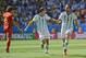 Argentina's Gonzalo Higuain, right, celebrates with Angel di Maria after scoring the opening goal during the World Cup quarterfinal soccer match between Argentina and Belgium at the Estadio Nacional in Brasilia, Brazil, Saturday, July 5, 2014. (AP Photo/Martin Meissner)